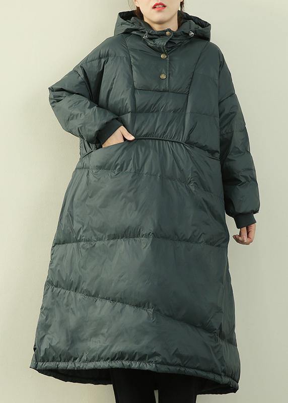 New Clothing Puffers Jackets Green Hooded Button Down Goose Down Coat