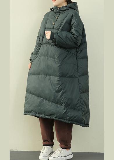New Clothing Puffers Jackets Green Hooded Button Down Goose Down Coat