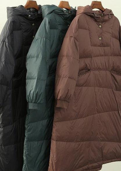 New Clothing Puffers Jackets Green Hooded Button Down Goose Down Coat