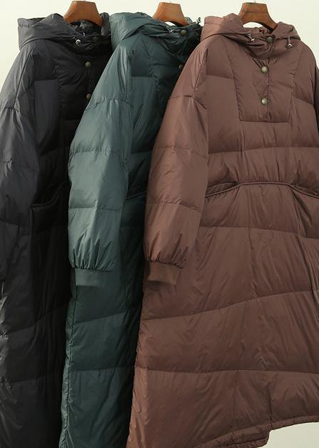 New Clothing Puffers Jackets Green Hooded Button Down Goose Down Coat