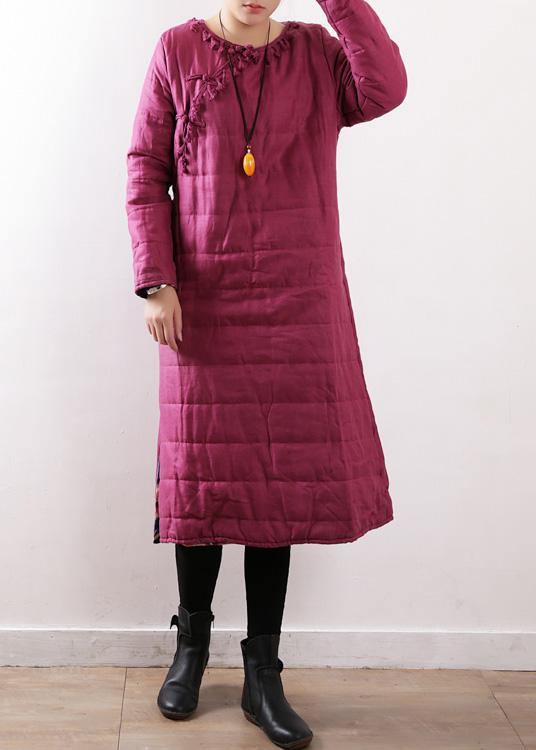 New Clothing Winter Jacket Chinese Button Winter Coats Rose Side Open Outfit