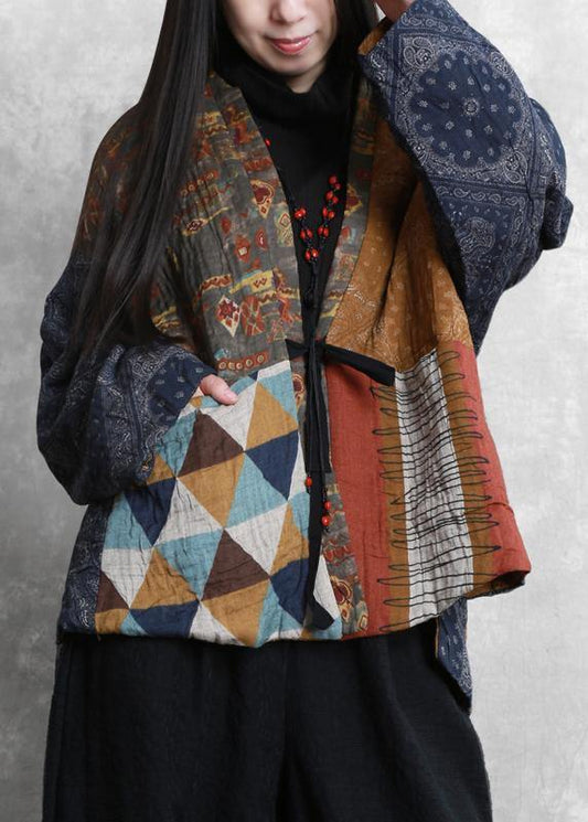 New Clothing Winter Outwear Yellow Print V Neck Patchwork Parkas for