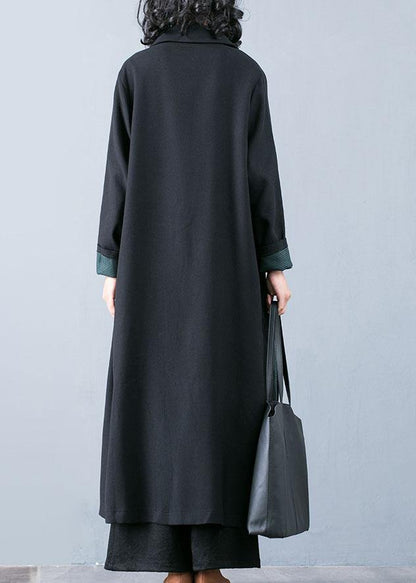 New Long Coat Fall Jacket Green Patchwork Double Breast Coats