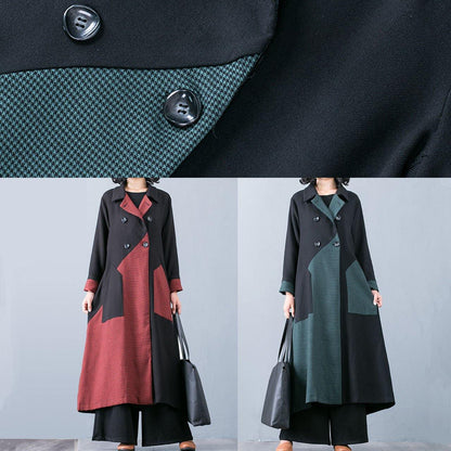 New Long Coat Fall Jacket Green Patchwork Double Breast Coats