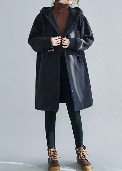 New Snow Coats Black Embroidery Hooded Pockets Outfit