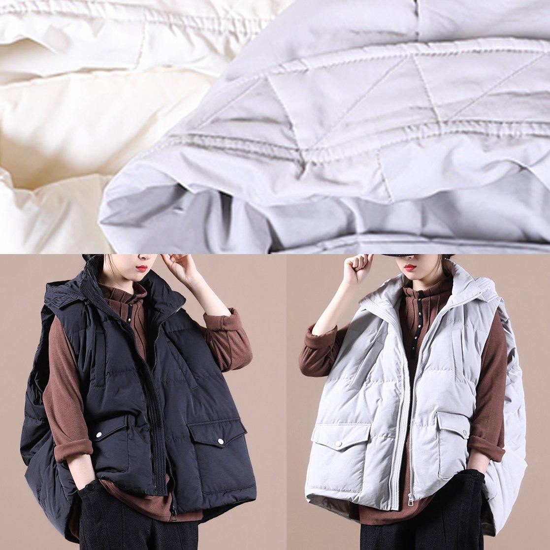 New Snow Jackets Jackets Light Gray Stand Collar Pockets Duck Down Vest