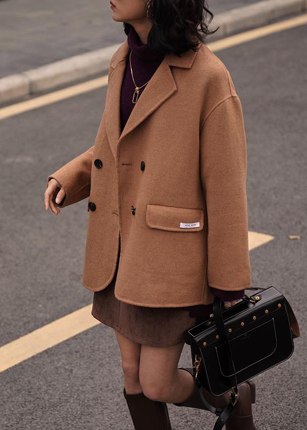 New Winter Coat Coats Khaki Notched Back Side Open Woolen Coats
