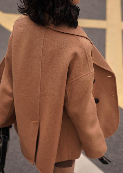 New Winter Coat Coats Khaki Notched Back Side Open Woolen Coats