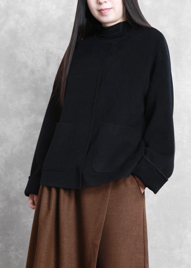 New Winter Coats Beige O Neck Pockets Woolen Coats