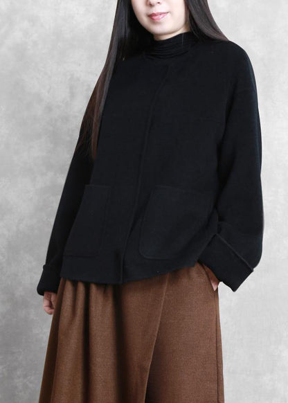 New Winter Coats Beige O Neck Pockets Woolen Coats
