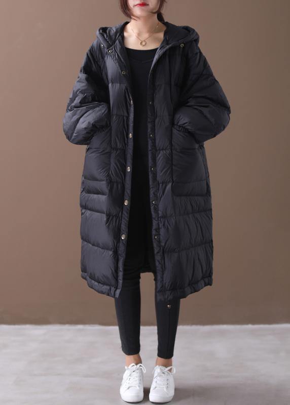 New Winter Jacket Black Hooded Zippered Duck Down Coat