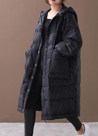 New Winter Jacket Black Hooded Zippered Duck Down Coat