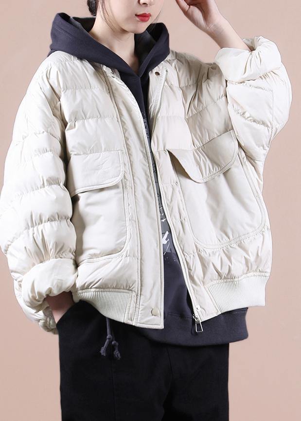 New Winter Jacket Coats Beige Large Pockets Down Jacket Woman