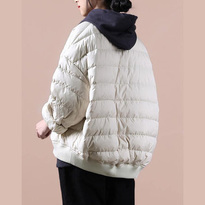 New Winter Jacket Coats Beige Large Pockets Down Jacket Woman