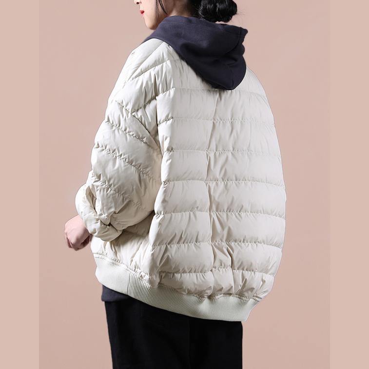 New Winter Jacket Coats Beige Large Pockets Down Jacket Woman