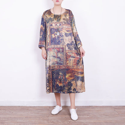 New Prints Midi Blended Dresses Traveling Dress New Bracelet Sleeved O Neck Natural Blended Dress