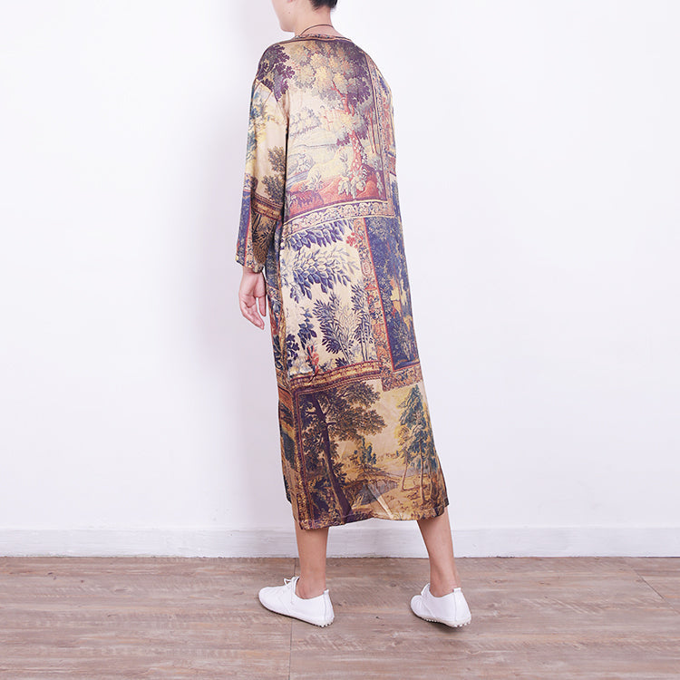 New Prints Midi Blended Dresses Traveling Dress New Bracelet Sleeved O Neck Natural Blended Dress