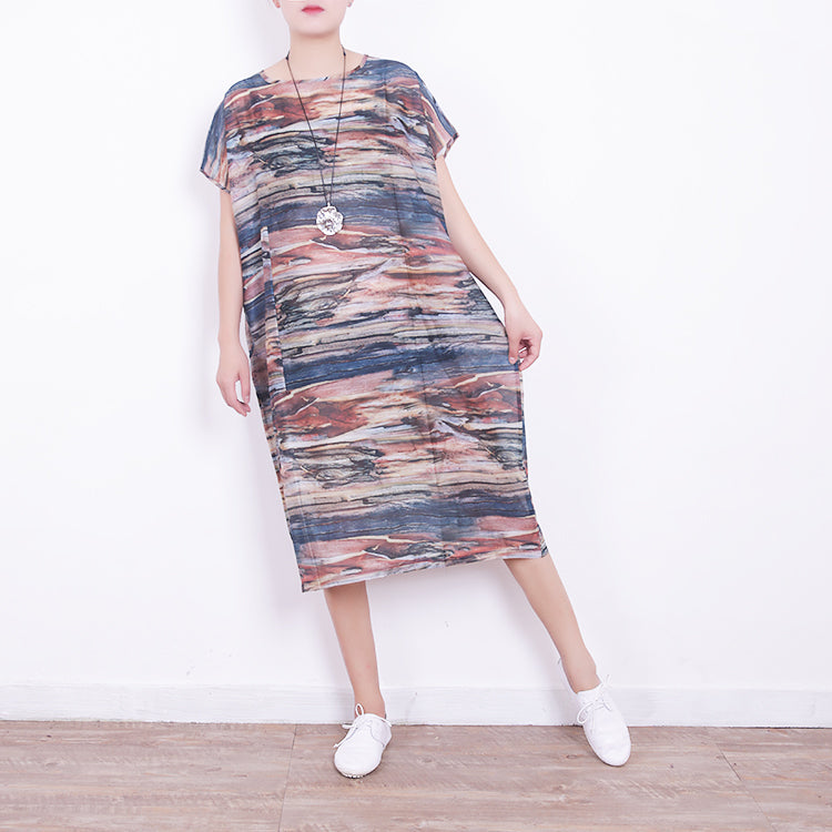 New Prints Natural Blended Dress Clothing O Neck Blended Maxi Dress Boutique Short Sleeve Blended Caftans