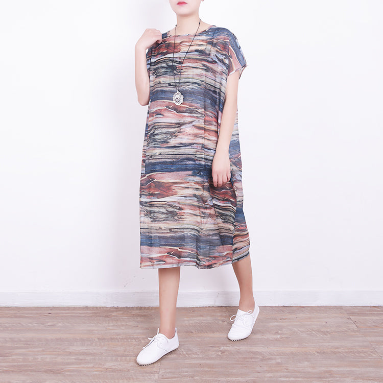 New Prints Natural Blended Dress Clothing O Neck Blended Maxi Dress Boutique Short Sleeve Blended Caftans