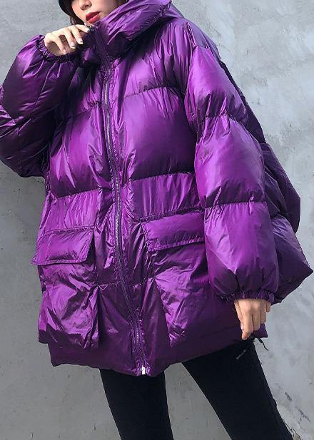 New Purple Parkas for Winter Hooded Pockets Outwear