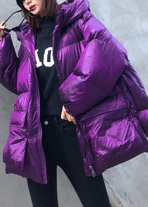 New Purple Parkas for Winter Hooded Pockets Outwear