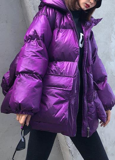 New Purple Parkas for Winter Hooded Pockets Outwear