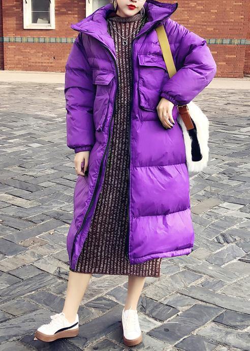 New Purple Down Coat Winter Snow Jackets Stand Collar Cinched Jackets
