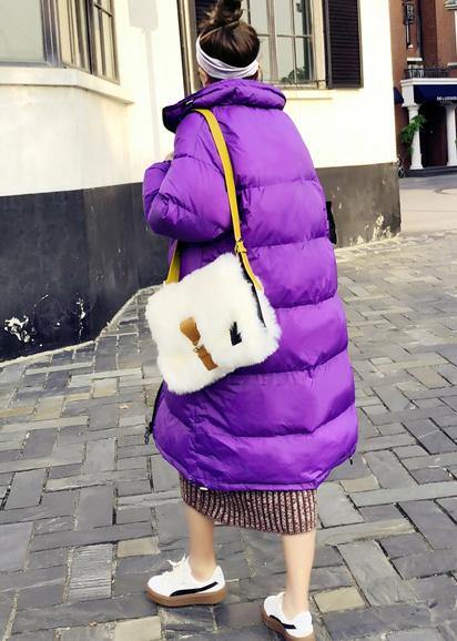 New Purple Down Coat Winter Snow Jackets Stand Collar Cinched Jackets