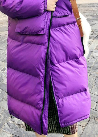New Purple Down Coat Winter Snow Jackets Stand Collar Cinched Jackets
