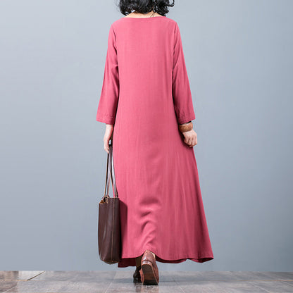 New Red Fall Dress Oversized O Neck Pockets Traveling Clothing Boutique Long Sleeve Kaftans