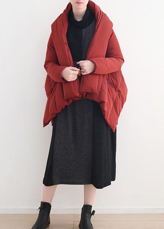 New Red Goose Down Coat Oversize Stand Collar Snow Jackets Dark Buckle Fine Winter Outwear