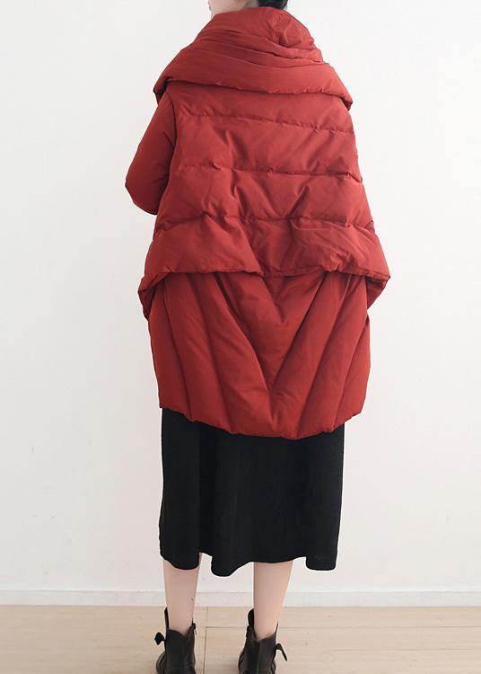 New Red Goose Down Coat Oversize Stand Collar Snow Jackets Dark Buckle Fine Winter Outwear