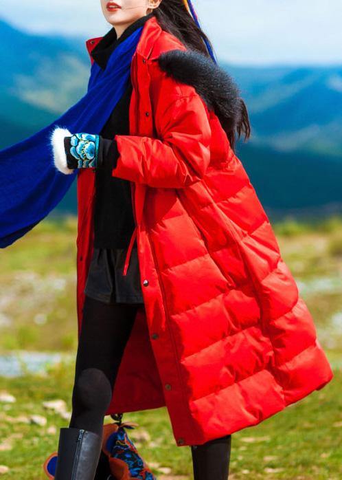New Red Goose Down Coat Embroidery Down Jacket Hooded Jackets