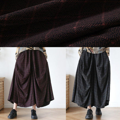 New Retro Long Section Loose Large Size Wild Plaid Irregular Wide Leg Pants