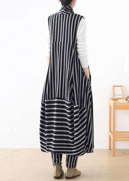 New Style Beige Loose Mid-length Striped Vest Elastic Waist Breeches Suit