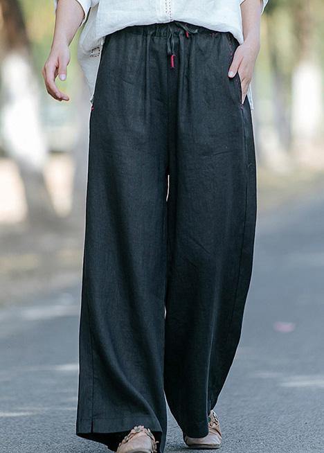 New Style Literature and Art Black Pants Elastic Waist Wide Leg Pants