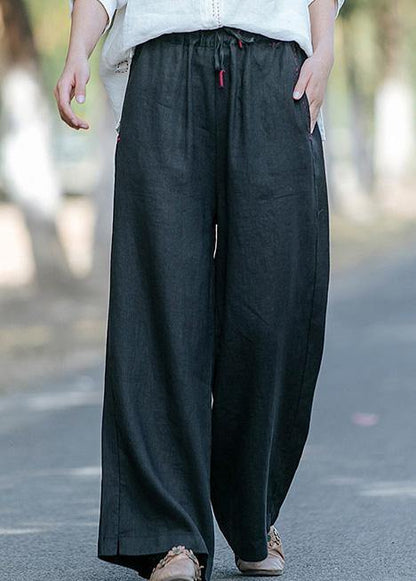 New Style Literature and Art Black Pants Elastic Waist Wide Leg Pants