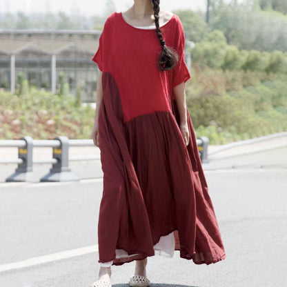 New Traveling Dress Retro Asymmetry Splicing Jacquard Short Sleeve Dress