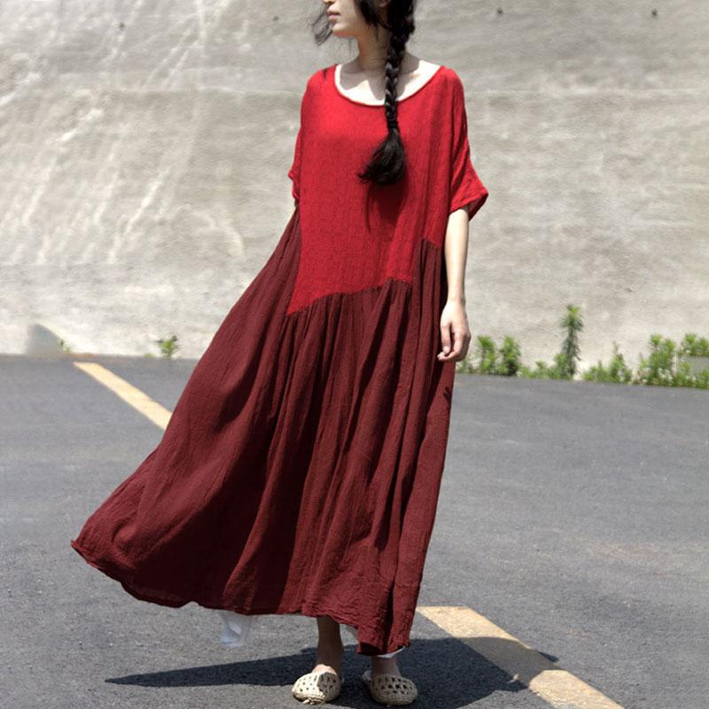 New Traveling Dress Retro Asymmetry Splicing Jacquard Short Sleeve Dress