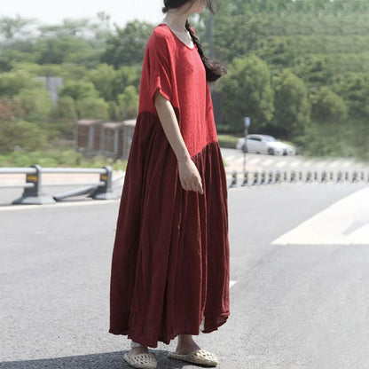 New Traveling Dress Retro Asymmetry Splicing Jacquard Short Sleeve Dress