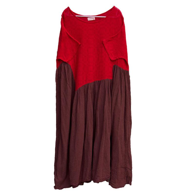 New Traveling Dress Retro Asymmetry Splicing Jacquard Short Sleeve Dress