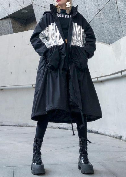 New Coats Outwear Black Hooded Drawstring Winter Parkas