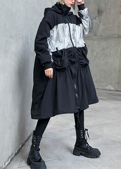 New Coats Outwear Black Hooded Drawstring Winter Parkas