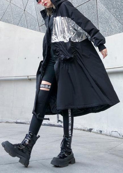 New Coats Outwear Black Hooded Drawstring Winter Parkas