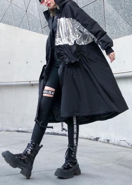 New Coats Outwear Black Hooded Drawstring Winter Parkas