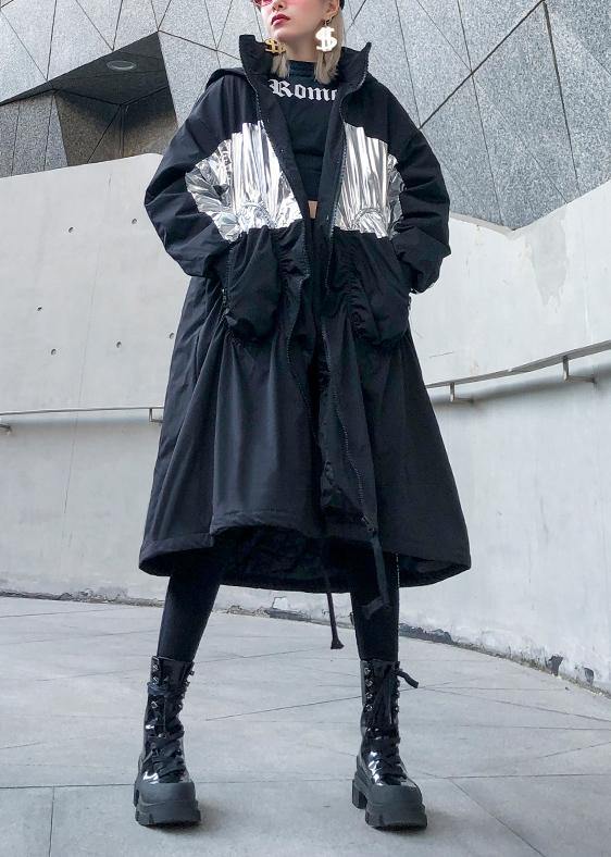 New Coats Outwear Black Hooded Drawstring Winter Parkas