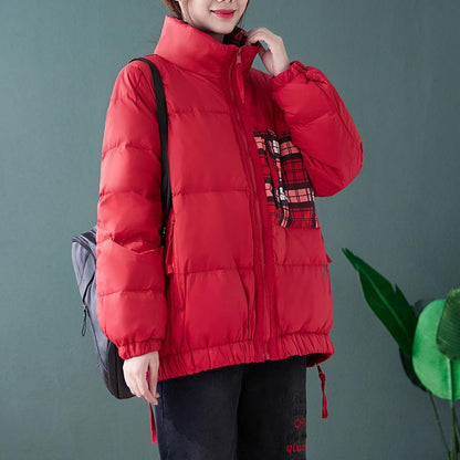 New Down Jacket Winter Overcoat Red Stand Collar Patchwork Goose Down Coat