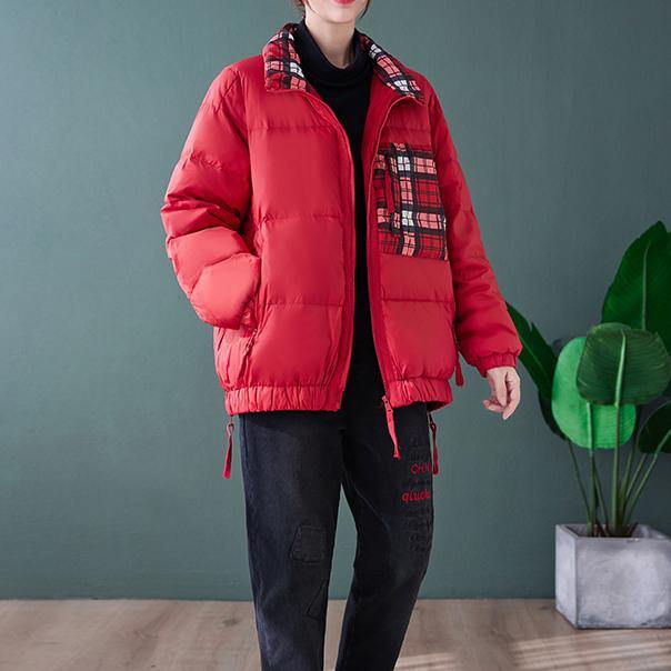 New Down Jacket Winter Overcoat Red Stand Collar Patchwork Goose Down Coat