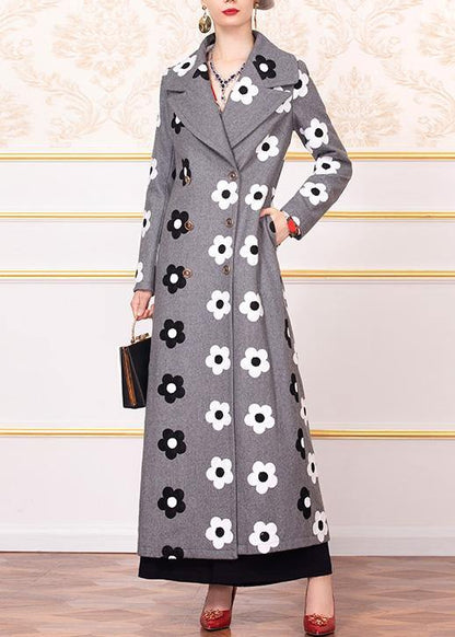 New Long Coats Back Open Jacket Gray Double Breast Woolen Coats