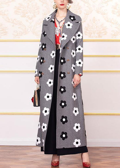 New Long Coats Back Open Jacket Gray Double Breast Woolen Coats